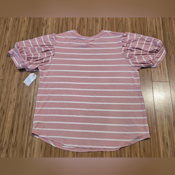 NWT Time And Tru Striped Pink Puff Sleeve Top - Picture 7 of 8